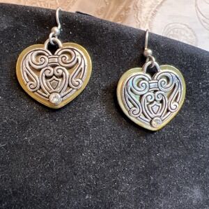 Brighton Contemporary Heart Lever Back Earrings Clear Rhinestone Whimsgoth